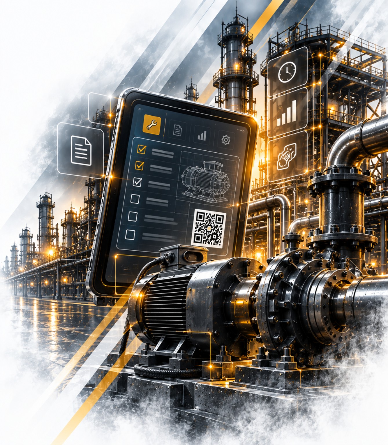 Execução de manutenção em campo com checklist digital e QR Code